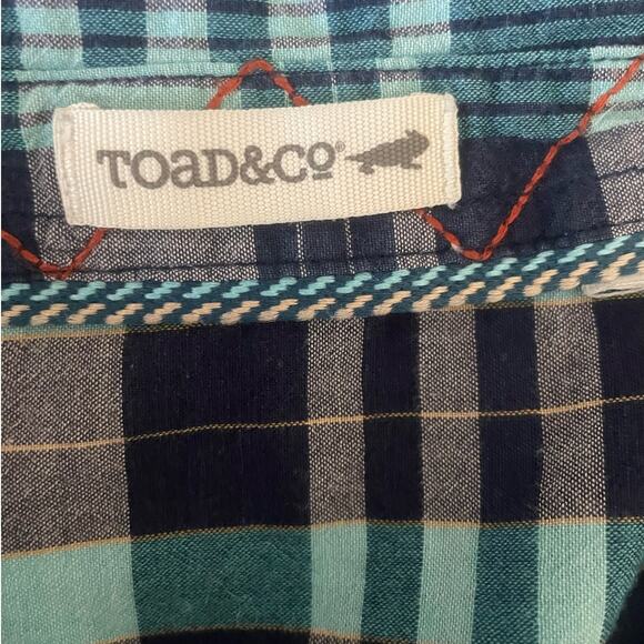 Toad & Co Women Top M Blue Plaid Button Popover Preppy Camping Hike Outdoor - Picture 2 of 9